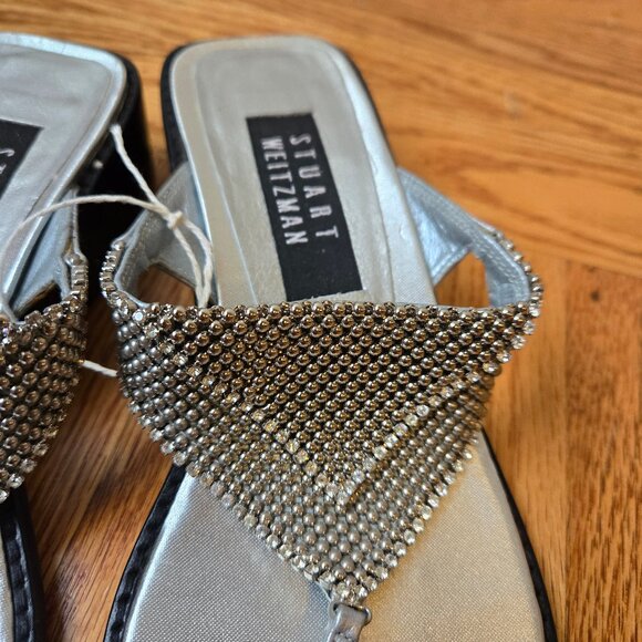 Vintage NWOB Stuart Weitzman Silver Metal Beads and Rhinestones Thong Sandals - Picture 3 of 8
